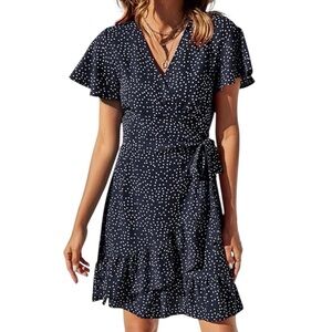 Women’s Chiffon Ruffle Short Sleeve V Neck Dress Size Small